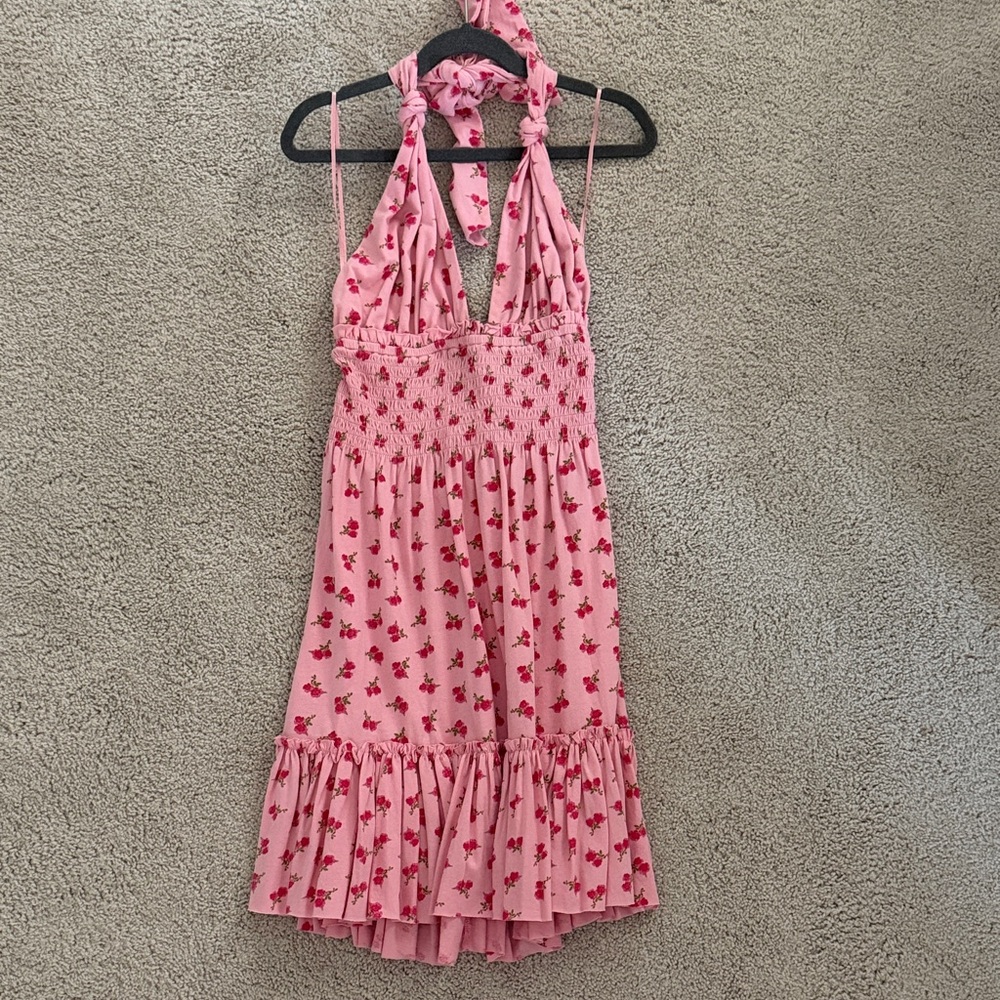 Loveshackfancy pink Deanna Heritage Halter Mini Dress